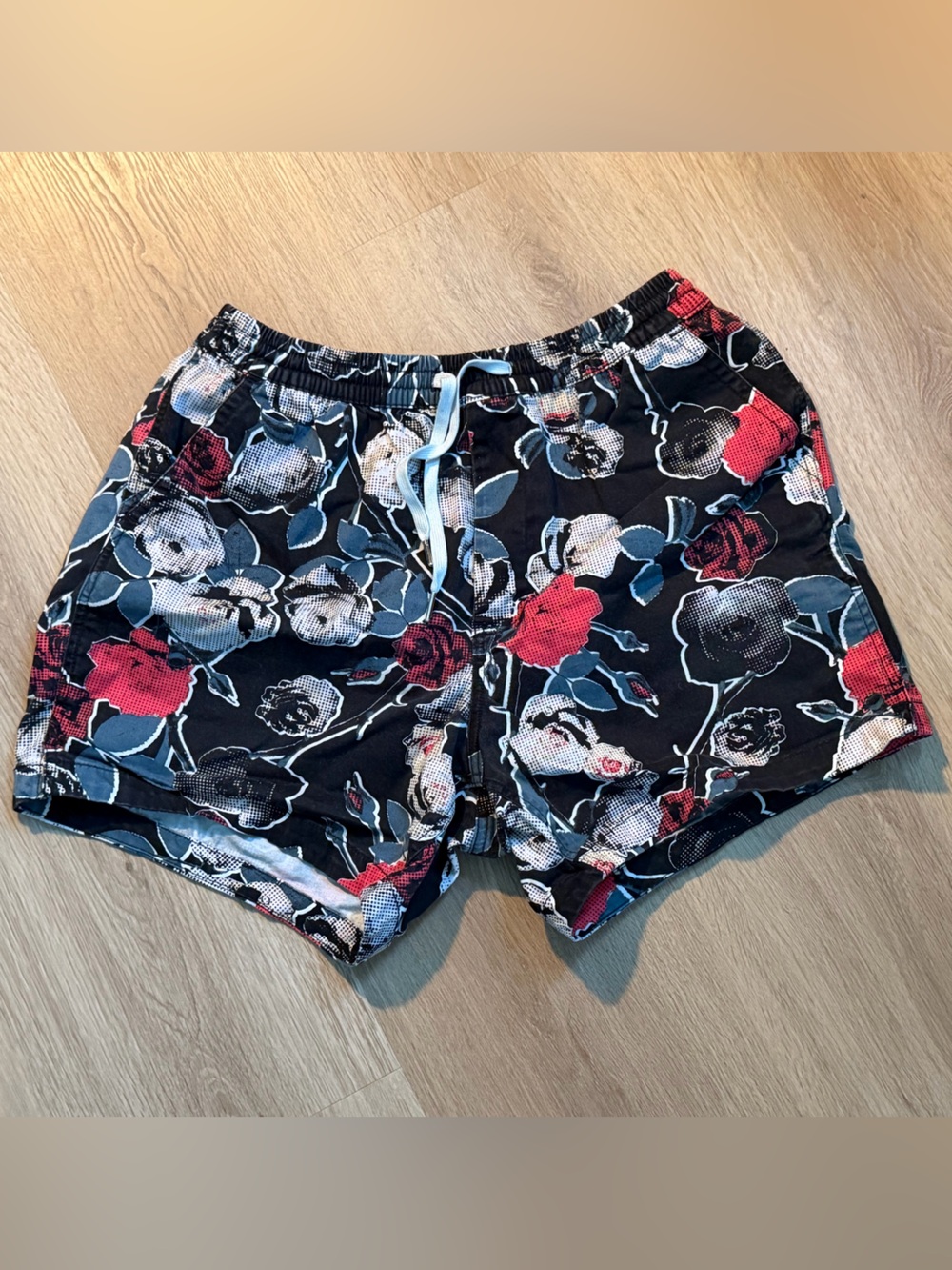 Urban Outfitters Men’s Floral Drawstring Shorts in Black, Red, White
